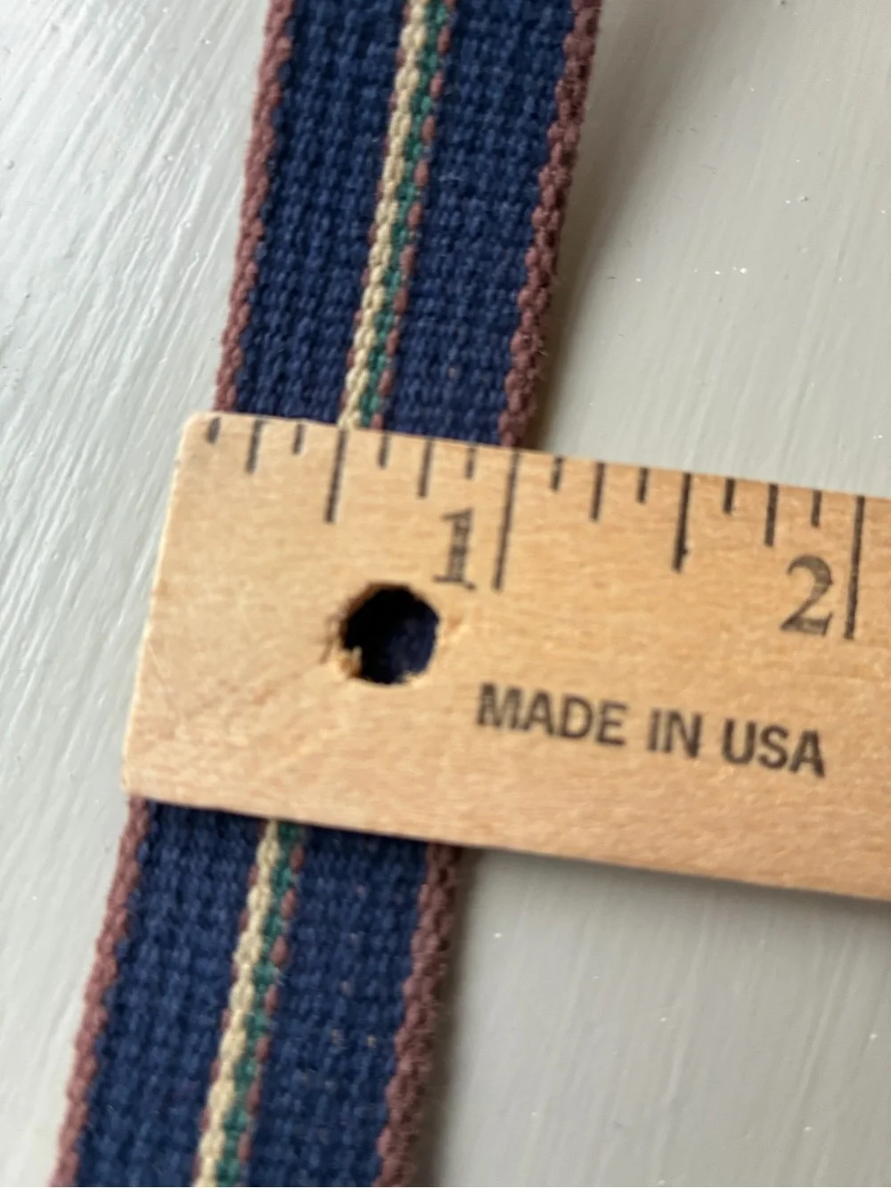 Mens Size 36 Surcingle Belt Striped Canvas Webbing Leather Trim Brass Buckle